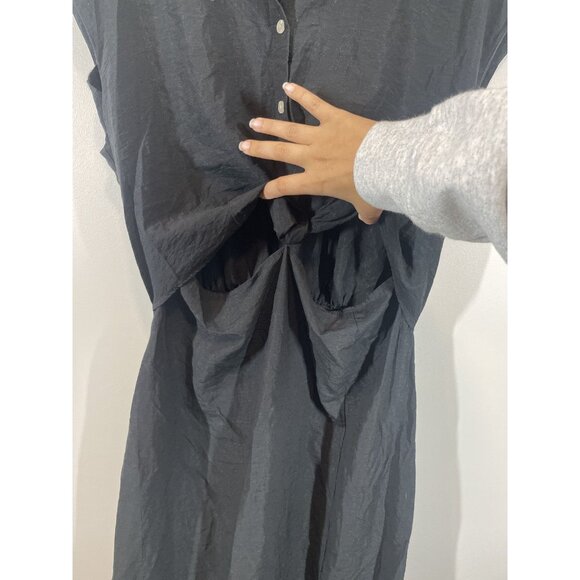 Old Navy Black Shirt Dress Size L Tall Button Front Drapey Cutouts Blackjack - Picture 8 of 9